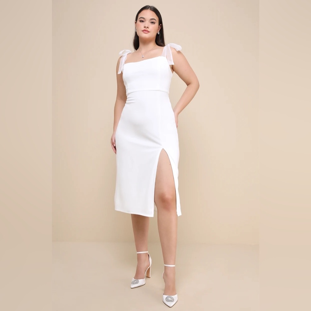 Lulus Romantic Celebration White Tie-Strap Bodycon Midi Dress XL